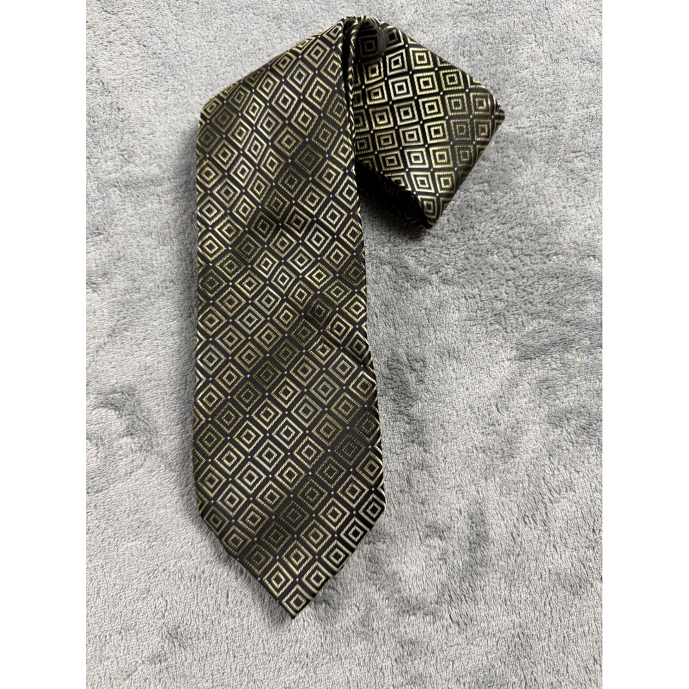 Vintage Alexander Julian Colours Silk Tie Black Gold Geometric 80s 90s